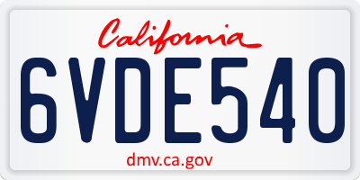 CA license plate 6VDE540