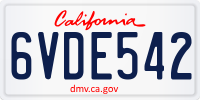 CA license plate 6VDE542