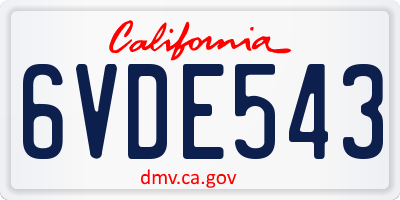 CA license plate 6VDE543