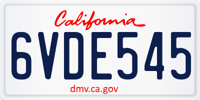 CA license plate 6VDE545