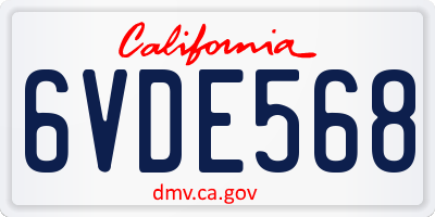 CA license plate 6VDE568