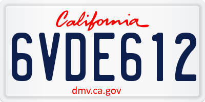 CA license plate 6VDE612