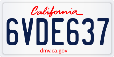 CA license plate 6VDE637