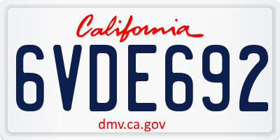 CA license plate 6VDE692
