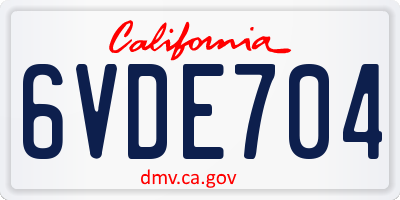CA license plate 6VDE704