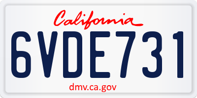 CA license plate 6VDE731