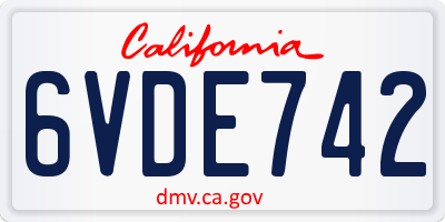 CA license plate 6VDE742