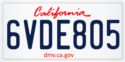 CA license plate 6VDE805
