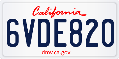 CA license plate 6VDE820