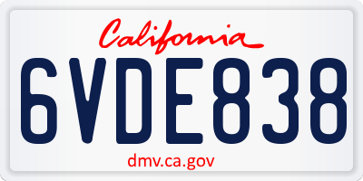 CA license plate 6VDE838