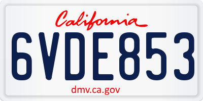 CA license plate 6VDE853