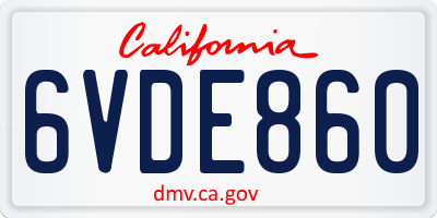 CA license plate 6VDE860