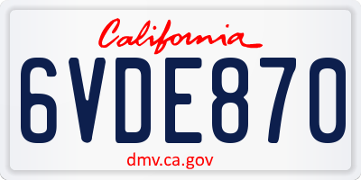 CA license plate 6VDE870