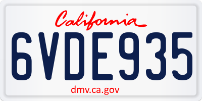 CA license plate 6VDE935