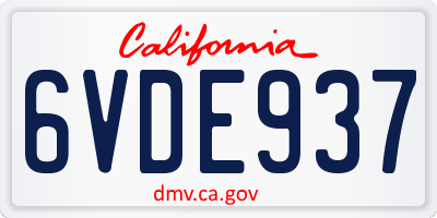 CA license plate 6VDE937