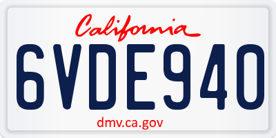 CA license plate 6VDE940