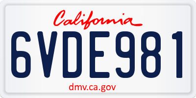 CA license plate 6VDE981
