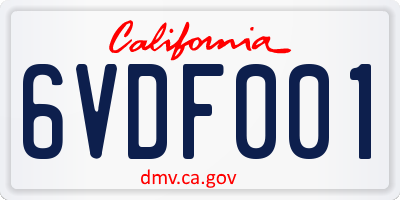 CA license plate 6VDF001