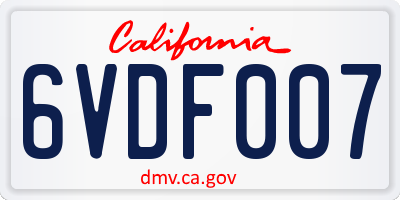 CA license plate 6VDF007