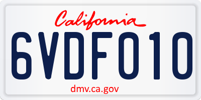 CA license plate 6VDF010