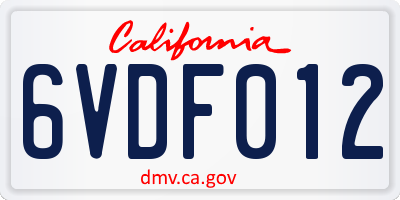 CA license plate 6VDF012