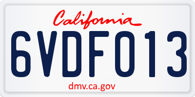 CA license plate 6VDF013