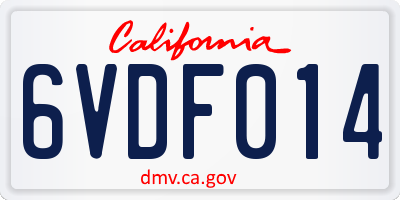 CA license plate 6VDF014