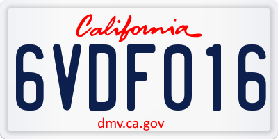 CA license plate 6VDF016