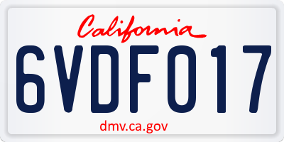 CA license plate 6VDF017