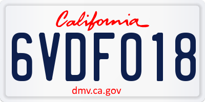 CA license plate 6VDF018
