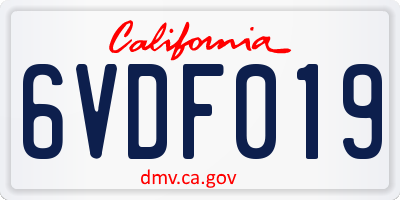 CA license plate 6VDF019