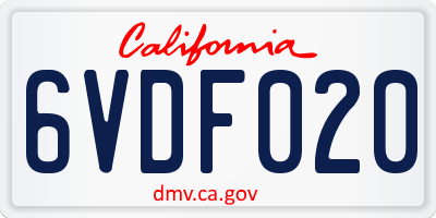 CA license plate 6VDF020