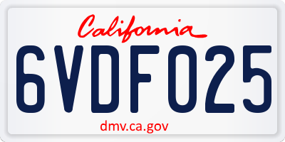 CA license plate 6VDF025