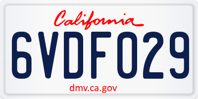 CA license plate 6VDF029