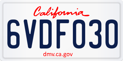 CA license plate 6VDF030