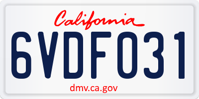 CA license plate 6VDF031
