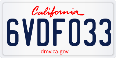 CA license plate 6VDF033