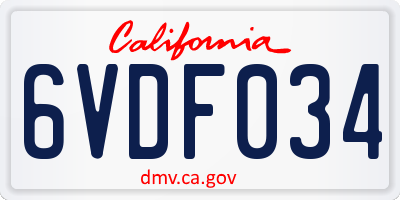 CA license plate 6VDF034