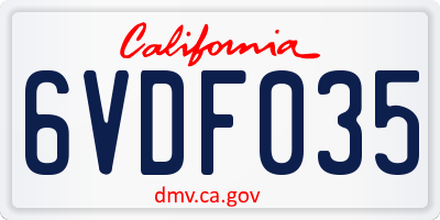 CA license plate 6VDF035