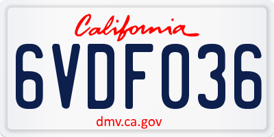 CA license plate 6VDF036