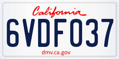 CA license plate 6VDF037