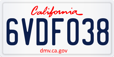 CA license plate 6VDF038