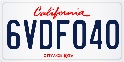 CA license plate 6VDF040