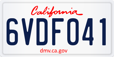 CA license plate 6VDF041