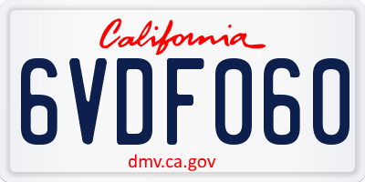 CA license plate 6VDF060