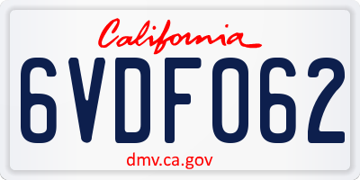 CA license plate 6VDF062