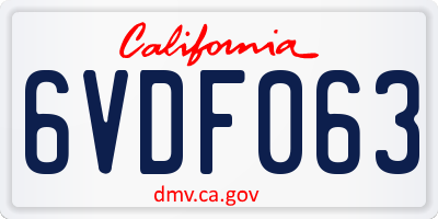 CA license plate 6VDF063