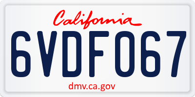CA license plate 6VDF067