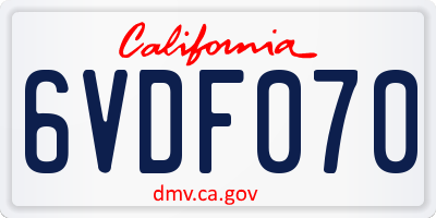 CA license plate 6VDF070
