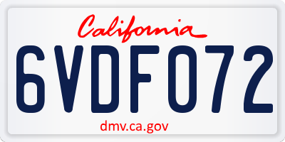CA license plate 6VDF072